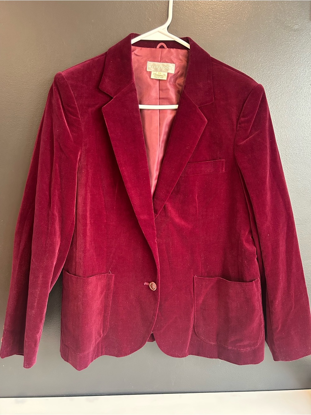 Vintage Weinstocks Berry Red Velvet Blazer Jacket Dark Academia Size 14